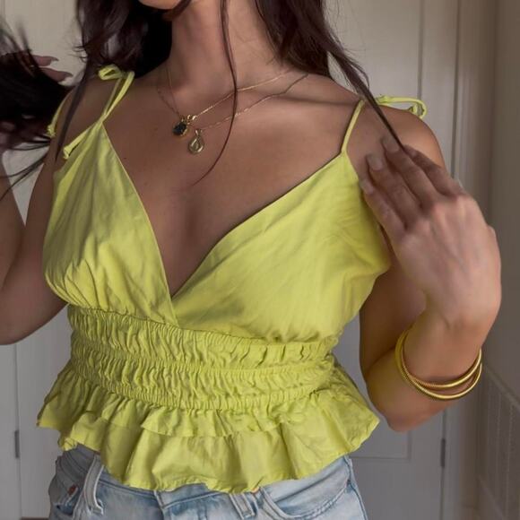 Yellow Green Spaghetti Strap Ruffled Cami - Picture 8 of 8